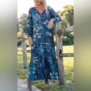 NATURAL LIFE Floral Maxi Dress in Blue and Gold